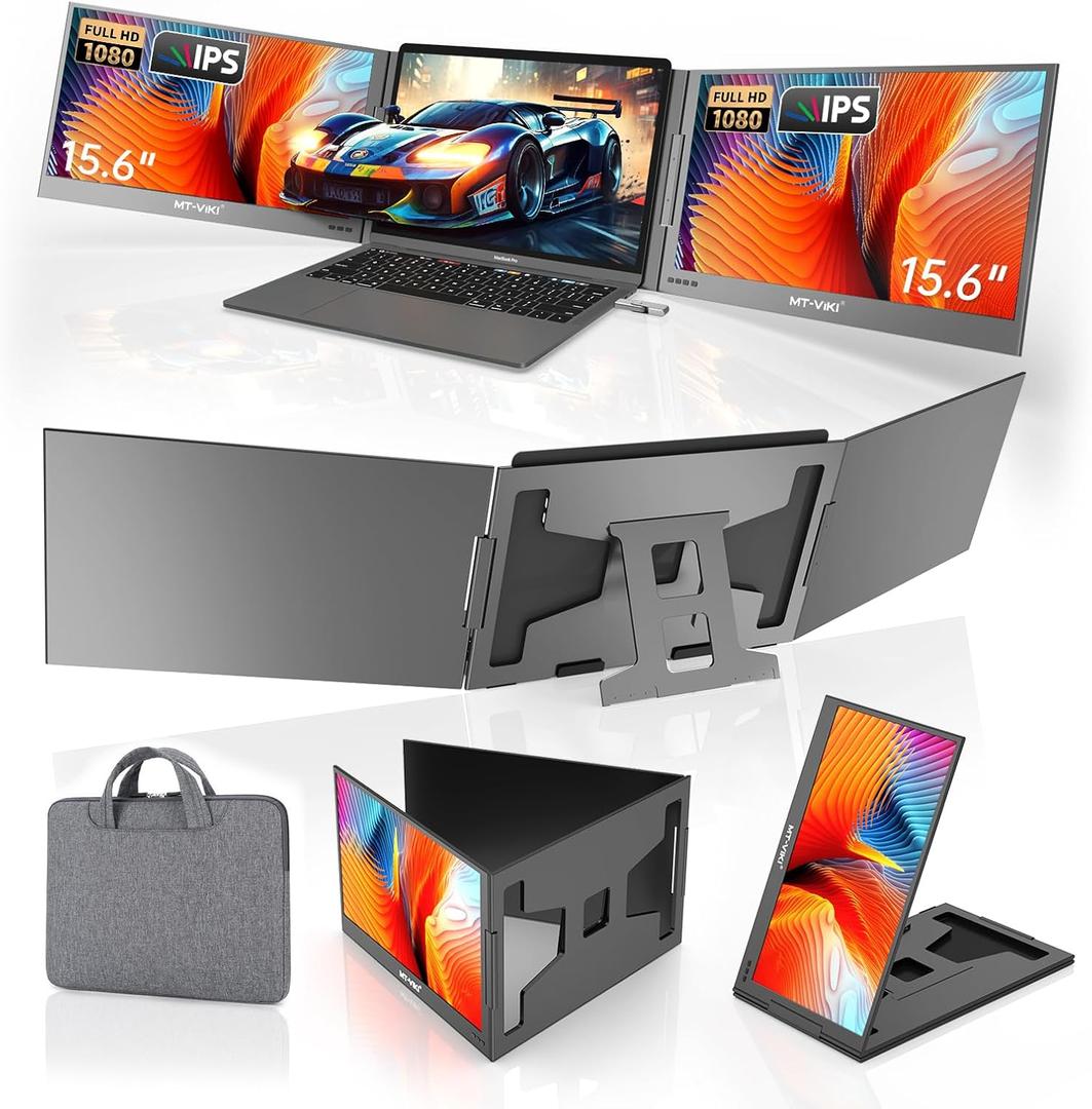 MT-VIKI 15.6 inch Laptop Screen Extender, Potable Screen for Laptop Only One USB-C Cable Connection, Compatiable with Win/Mac (M1,M2, M3), FHD 1080P, 360 Rotation