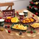 Acellegic 100 Pcs Large 10 x 7 '' Christmas Paper Food Trays Serving Plates and Disposable 9 oz Paper Cups Christmas Party Supplies Kit for Winter Holiday Xmas Party Decoration