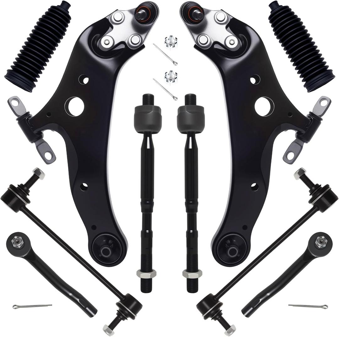 AUQDD 10Pc Front End Kit Fit For 08-19 To-yota Highlander Venza, 10-15 Le-xus RX350 RX450h, 2 Lower Control Arm w/Ball Joint 2 Sway Bar Link 4 Outer Inner Tie Rod End (K622944 K622945 K90344 ES800534)