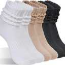 6 Pairs Women's Scrunched Crew Socks Womens Boot Calf Socks Women sports compression Socks for Running and Athleisure (Black, M)