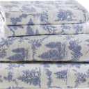 True North by Sleep Philosophy Cotton Sheet Set Cozy Print 100% Cotton Flannel Sheets Set, Oversized Sheets, Deep Pocket Fits Up to 14" Mattress Cal King Bed Sheets Cal King Toile Pine Trees 4pc
