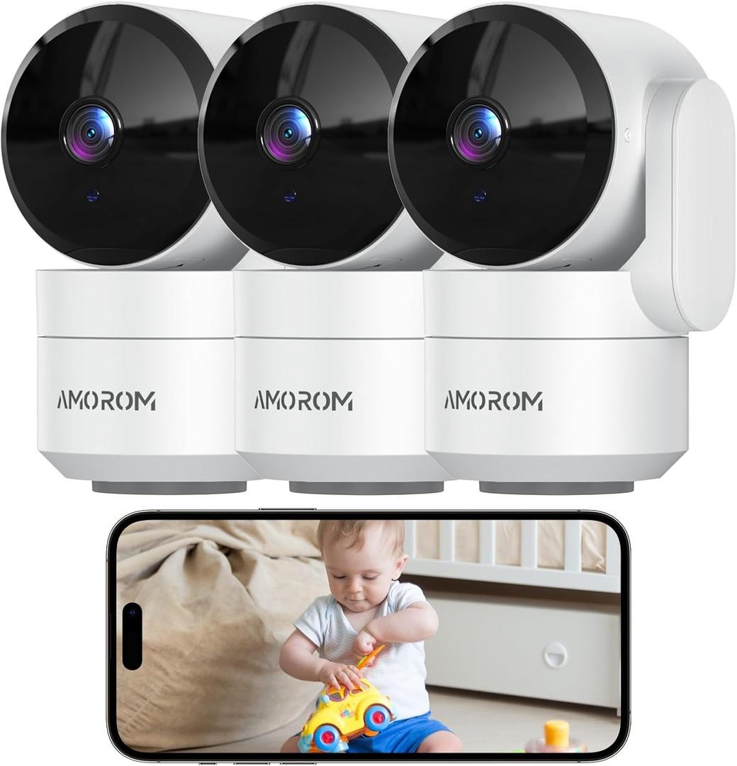 3 Pack Indoor Security Camera, 360° Pan Tilt Home Surveillance Cam, 2-Way Audio Night Vision Motion Detection, 2.4GHz WiFi Camera, Phone App, Cloud SD Card Storage, Compatible with Alexa Google Home