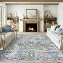 Washable Rug 8x10 Area Rugs for Living Room - Stain Resistant Non-Slip Backing Rugs for Bedroom - Vintage Large Area Rug (Blue/Gold, 8'x10')