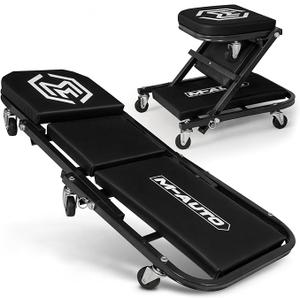 M-AUTO 40-Inch Folding Creeper Rolling Seat, All-in-One Adjustable Roller Garage Chair, Lay Down or Sit, 330LBS Capacity Under Car Roller Creeper with 6 Swivel Casters, Black