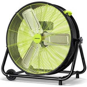 VAGKRI 24 Inch Industrial Drum Fan, 320W High Velocity Floor Fan, 3 Speed Heavy Duty Metal Air Circulator, 360 Tilt with Casters Handle ETL Standard for Patios, Warehouse, Commercial,Basement (Green)