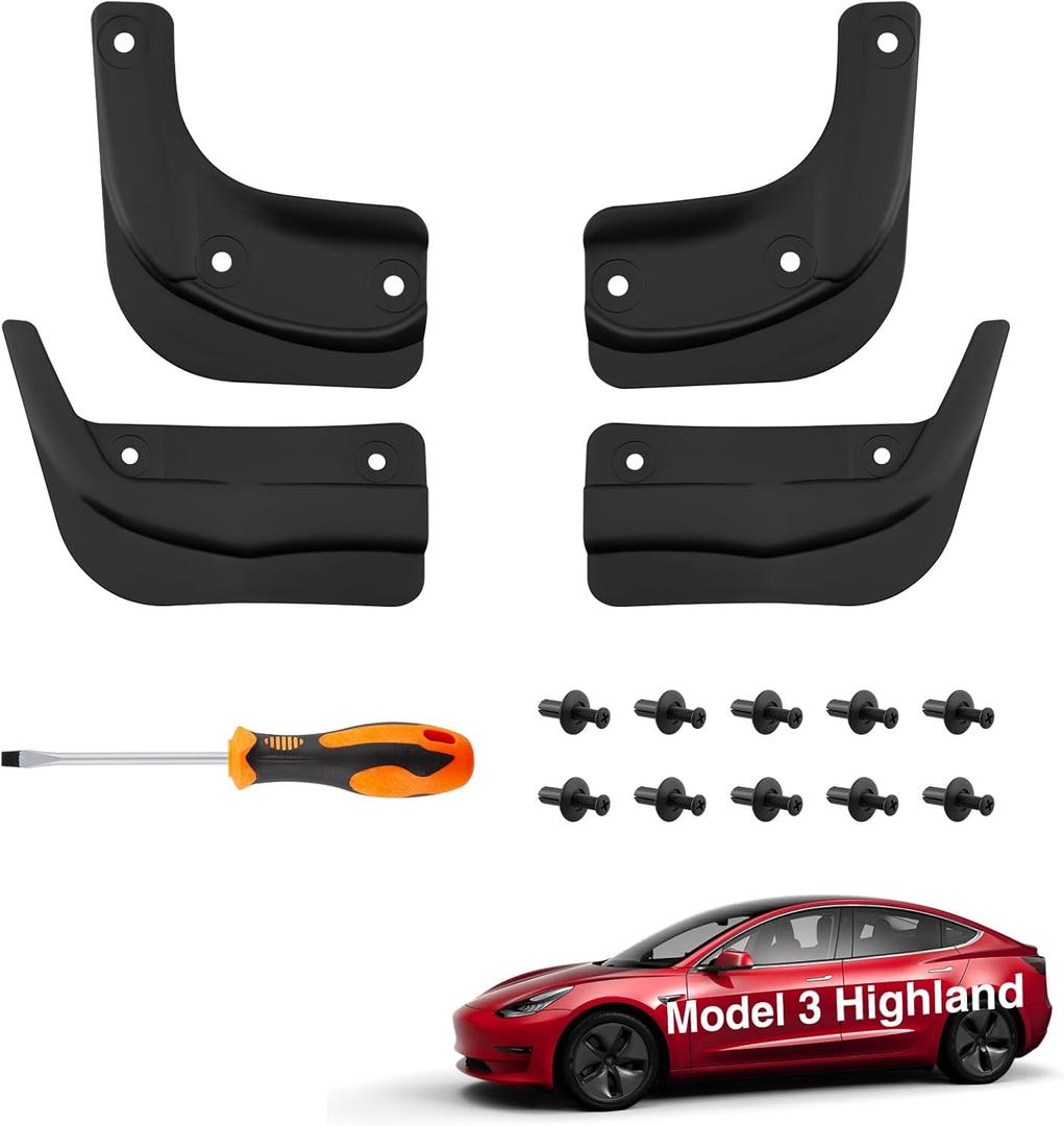 4PCS Mud Flaps Splash Guards Fenders for 2025 Tesla Model 3 Highland, TPE All Weather Protector Mudguards for Model 3 2025 Auto Accessories[No Drilling No Tape]