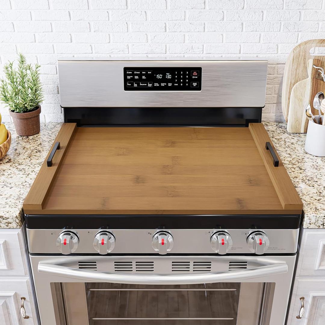 SpaceAid Noodle Board Stove Kitchen Cover with Handles, Top Covers for Gas Burners and Electric Stove, Oven Decor Accessories Wood Tray for Countertop, Brown Bamboo