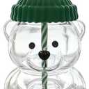 Cute Bear Straw Cup with Lid and Straw, Honeybear Glass Cup, Leakproof Bear Cup, Cute Animal Mug for Hot and Cold Drinks, Smoothies, Water, Juice, Travel & Gifts