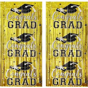 3 x Gradution Party Suppiles Backdrop Decoration 2026, Claas of 2026 Streamer Tinsel Foil Fringe Curtains, Photo Booth Prop Backdrop, Golden Grad Photo Backgrounds