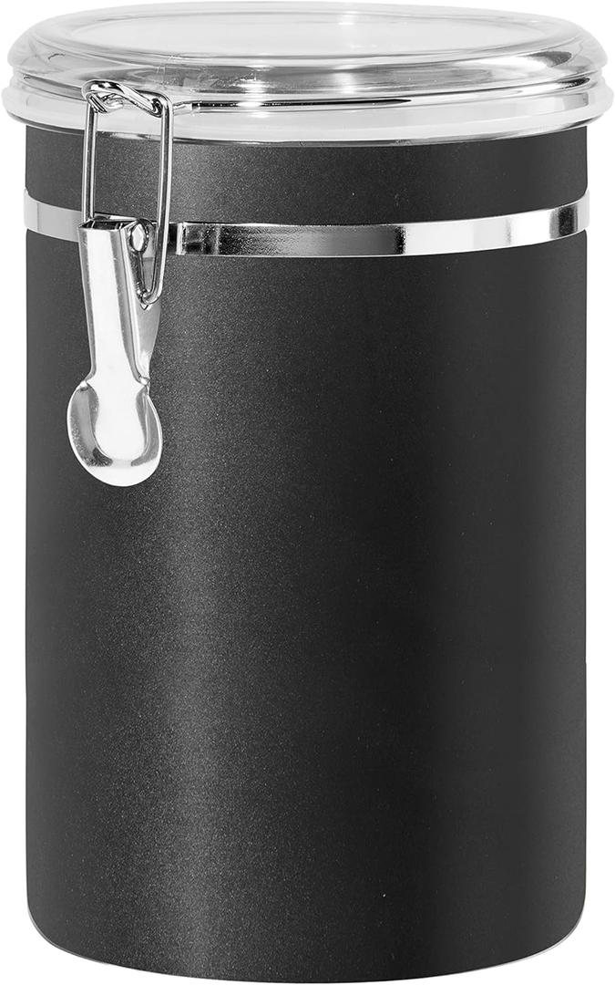 Oggi Stainless Steel Kitchen Canister 62 fl oz, Black - Airtight Clamp Lid, Clear See-Thru Top - Ideal for Kitchen Storage, Food Storage, Pantry Storage. Large Size 5" x 7.5". Oggi Stainless Steel Kitchen Canister 62 fl oz, Black - Airtight Clamp Lid, Clear See-Thru Top - Ideal for Kitchen Storage, Food Storage, Pantry Storage. Large Size 5" x 7.5".