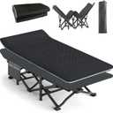 ATORPOK Camping Cot for Adults with Cushion Comfortable, Tent Folding Cot for Sleeping, Lightweight Folding Bed with Carry Bag Supports 450 lbs (Large Size, Black)