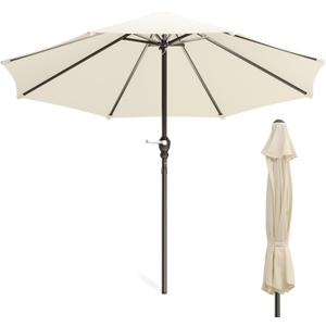 MoNiBloom 9 ft Patio Umbrella with 8 Steel Ribs and Crank Outdoor Table Market Crank Lift Fixed Height Sturdy Metal Frame Waterproof Umbrella for Garden Deck Backyard Pool, Beige
