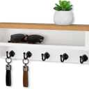Nekon Key Holder Wall Mount, Wall Organizer Shelf with 5 Key Hooks, Room Decor for Home and Apartment Essentials, Wood and White