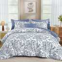 WONGS BEDDING Blue Floral Comforter Set King Size, 8 Pieces Flower Botanical Bed in a Bag Bedding Set, Soft Microfiber Comforter, Sheets, Pillowcases & Shams (90"x104")