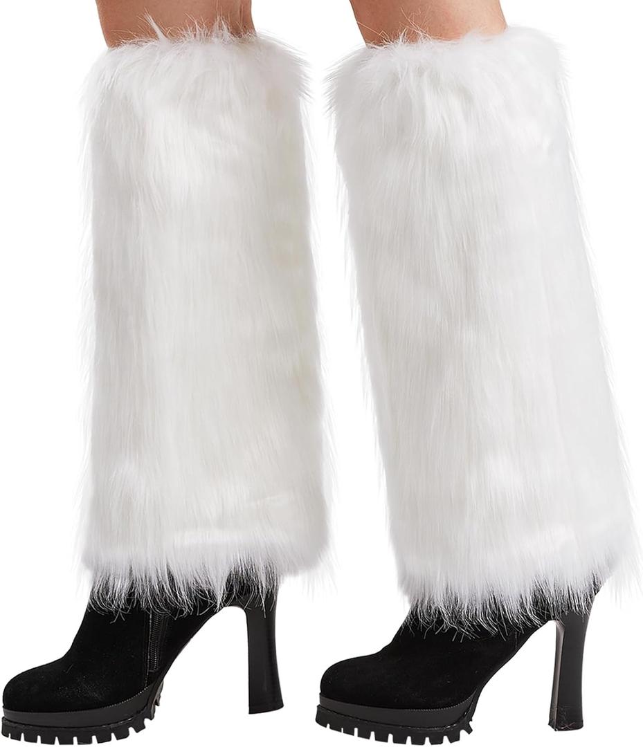 Nanxson Womens Fur Leg Warmer Winter Furry Long Boot Cuffs Cover TTW0034 (White)