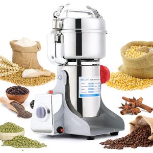 Electric Grain Mill Grinder 800g High-speed Grain Spice Herb 1800W Dry Grinding Machine 304 Stainless Steel Superfine powder High-speed Grain Mill 36000r/min for Kitchen Home and Commercial