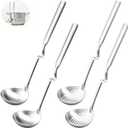 4 Pcs Stainless Steel Ladle Spoon Set for Cooking, Includes 2 Soup Spoons and 2 Slotted Spoons, Hot Pot Strainer Spoons, Long Handle, Rust-Resistant, Easy to Clean, Ideal for Serving Soups and Liquids