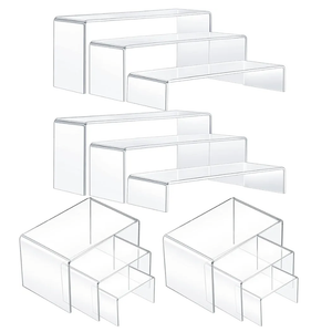 4 Set Acrylic Display Risers - Medium & Large Display Stand Shelf for Organizing Cupcake, Figure, Jewelry & Collectibles (Clear)