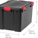 IRIS USA WeatherPro 74 Qt Storage Bins with Lids, 4 Pack, BPA-Free Plastic Gasket Box with Tight Latch and Seal, Stackable Nestable Tote Tub - Black/Red