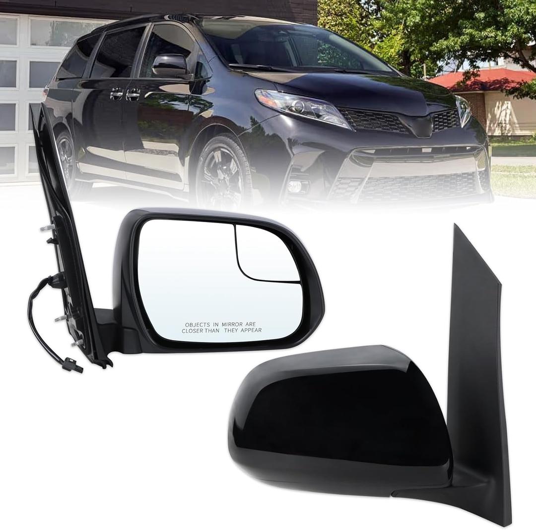 Lqtio Right Passenger Side Mirror Compatible With 2015 2016 2017 2018 2019 2020 Toyota Sienna With Manual Folding Power Glass Black Replace#87910-08140(3Pins)