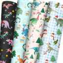 Dinosaurs Christmas Wrapping Paper for Boys Girls Kids - 8 Jumbo Sheets Cartoon Dinosaurs, Santa Hats and Snowman Designs - DIY Gift Wrap for Party Favors New Year Birthday Gift, 28"x40" (Dinosaur)