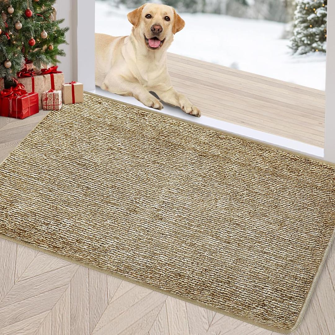 REFETONE Indoor Doormat, Front Door Mat 24"x36" Absorbent Rubber Backing Non Slip Back Door Mats, Washable Low-Profile Inside Floor Mat Door Rugs for Entryway, Resist Dirt Mud Mat for Dogs, Coffee
