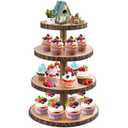 GrnVibe Cupcake Stand Wood Dessert Stands 4 Tier Cupcake Tower Large Cupcake Display Stand Rustic Cupcake Tier Stand for Woodland Baby Shower Decorations/Wedding/Birthday/Party/Farmhouse Decor