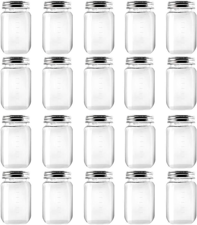 novelinks 16 Ounce Clear Plastic Jars Containers With Screw On Lids - Refillable Round Empty Plastic Slime Storage Containers for Kitchen & Household Storage - BPA Free (20 Pack) (20 Pack 16 Ounce, Silver)