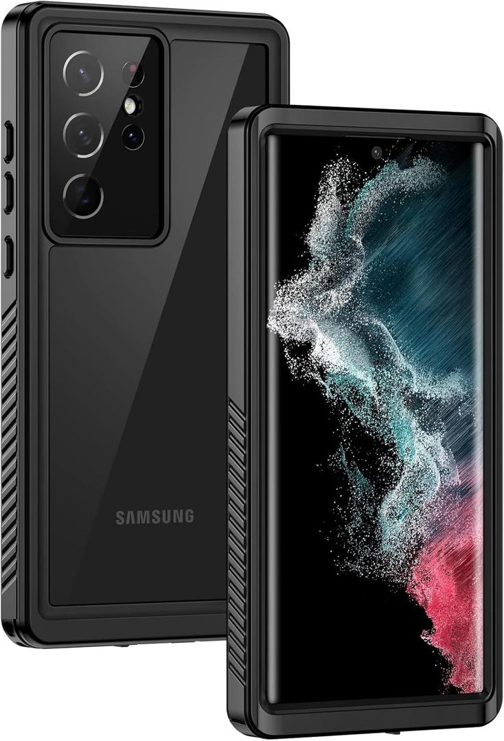 Lanhiem for Samsung Galaxy S22 Ultra Case, IP68 Waterproof Dustproof with Built-in Screen Protector, Heavy Duty Full Body Protective Phone Case for Samsung S22 Ultra 5G, Black/Clear