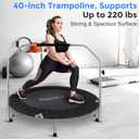 SereneLife 40" Foldable Mini Trampoline for Adults - Compact Fitness Rebounder with Adjustable Foam Handle, Exercise Trampoline with Max Load 330lbs, Indoor/Garden Whole-Body Workout