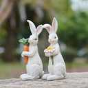 Newman House Studio Easter-Decorations Bunny-Decor Spring-Figurines Table-Centerpiece - 2PC Spring Decorations Resin Rabbits with Carrot and Flower Tabletop Ornaments for Home Farmhouse 4.5H inch