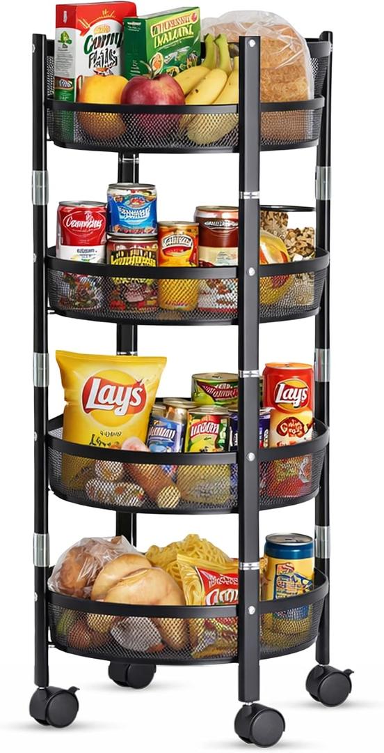 4-Tier Rolling Utility Cart with Wheels, Foldable Storage Cart Organizer, Collapsible Metal Rolling Trolley, Space Saving Kitchen Cart, Bathroom Organizer, Laundry Cart, Office Storage Rack