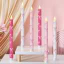 Honoson 6 Pcs Valentines Flameless Candles Glitter Bow Taper Candle 10.6 Inch Pink Coquette Candles Battery Operated LED Candlestick for Valentines Day Wedding Bridal Birthday Party Dinner Table Home