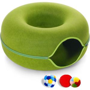 Large Cat Tunnel Bed for Indoor Cats with 3 Toys, Scratch Resistant Donut Cat Bed, Up to 30 Lbs (L 24x24x11, Green) Large Cat Tunnel Bed for Indoor Cats with 3 Toys, Scratch Resistant Donut Cat Bed, Up to 30 Lbs (L 24x24x11, Green)