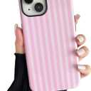 Compatible with iPhone 15 Case, Cute Fashion Aesthetic Striped Pattern Cover for Women, Shockproof Soft TPU and Hard PC Protective Phone Case for iPhone 15 6.1"- Pink