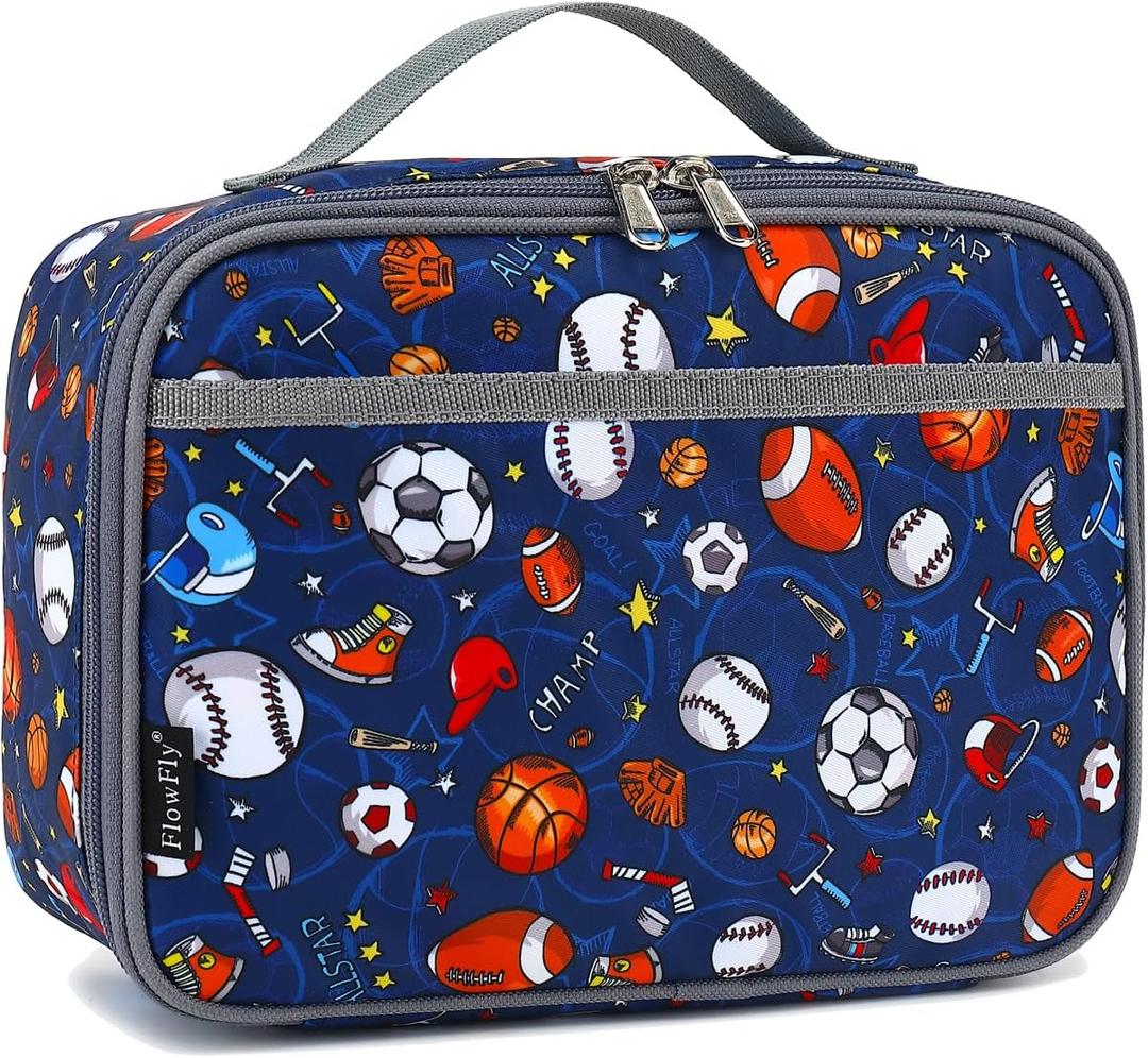 FlowFly Kids Lunch box Insulated Soft Bag Mini Cooler Back to School Thermal Meal Tote Kit for Girls, Boys, Football