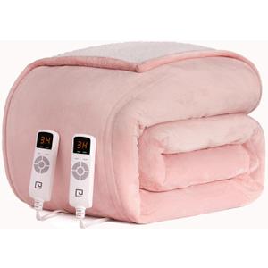 EHEYCIGA Heated Blanket Electric Blanket King Size - Heating Blanket with 5 Heating Levels & 10 Hours Auto Off, Soft Cozy Sherpa Washable Dual Control Blanket with Fast Heating, 90 x 100 Inches, Pink