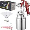 Siphon Feed Spray Gun for Piant with 1.8mm Nozzle, 1000cc Cup and 6pcs Paint Strainers for Cars & HousePainting Gun(Red)