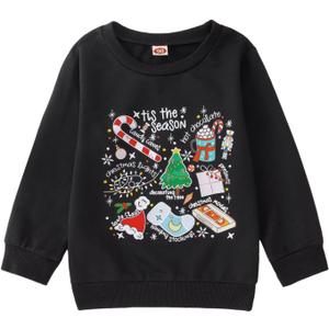 CM C&M WODRO Toddler Kid Christmas Sweatshirt Boy Girl Tis The Season Shirt Cute Xmas Graphic Pullover Top Holiday Outfit (Black)