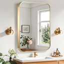 Gold Bathroom Mirror, 24x36 Inch Brushed Gold Mirror, Aluminum Alloy Framed Vanity Mirror, Rounded Rectangle Mirror for Over Sink, Anti-Rust (Horizontally or Vertically)