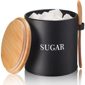 AISBUGUR Sugar Bowl with Lid and Spoon: 17oz Metal Sugar Container - Airtight Food Sugar Jar - Coffee Bar Accessories - Countertop Kitchen Decor (Black)