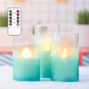 Crystal Club Flickering Flameless Candles with Timer, Real Wax Glass Effect Sandblast Candles, Battery Operated Ocean Theme LED Candles with Remote for Bathroom, Bedroom, Table Decoration