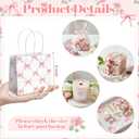 Silkfly 24 Pack Mini Pink Floral Gift Bags with Handles Mother's Day Tissue Paper Small Spring Flower Candy Goodie Bags for Tea Bridesmaid Birthday Wedding Baby Shower Party, 5x5x3inch
