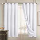 Diraysid 100% Blackout Curtains White Linen Curtains for Bedroom Grommet Thermal Insulated Room Darkening Drapes (2 Panels, W52 x L63 Inch) White