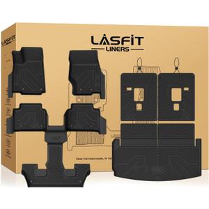 LASFIT Floor Mats for Jeep Grand Cherokee L 2021-2025 2026 (ONLY for 6 Seaters Without Center Console) All Weather Custom Fit Car Floor Liners Seatback Cargo Trunk Mat Black