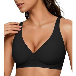 2026 Women Seamless Wireless Push Up Bras Deep V No Underwire Supportive Everyday Bra Full Coverage Plunge Bralettes (Black)