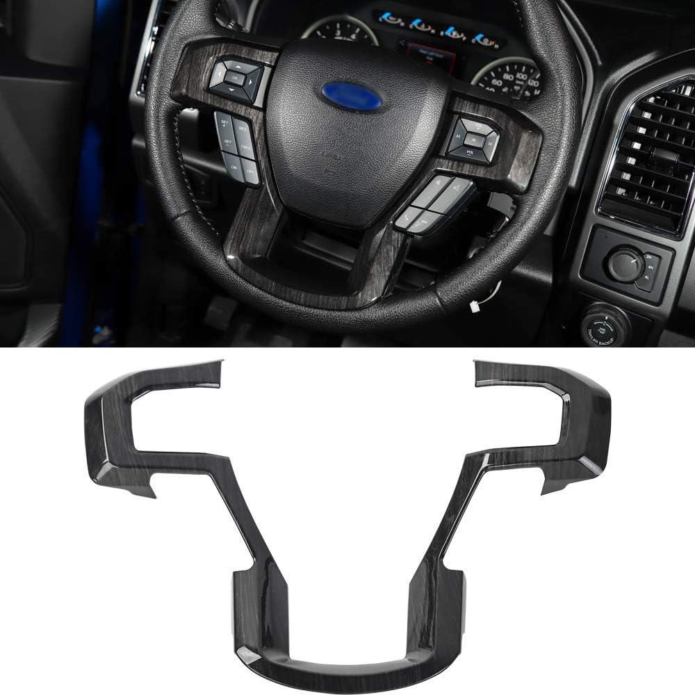 Voodonala Black Grain Steering Wheel Decoration Cover Frame Trim for 2015 2016 2017 2018 2019 2020 Ford F150 F250 F350 Super Duty