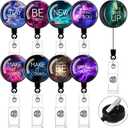 Zonon 9 Pcs Badge Reel Retractable Badge Holder with Swivel Alligator Clip Motivation Quote Cute Retractable Clip Alligator for ID Card Holders Nurses Teachers Office Worker