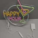 Basaneon Happy Hour Neon Sign Dimmable Led Happy Hour Neon Bar Signs for Home Bar, USB Powered Bright Cocktails Happy Hour Neon Signs for Wall Decor Bar Pub Man Cave Party Art Decor(14.1*12.5inches)