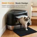 Stainless Steel XXL Corner Cat Litter Box with Lid, Enclosed Hidden Space Saving Design, High Sided Cat Toilet Covered Litter Pan for Large Cats, Black